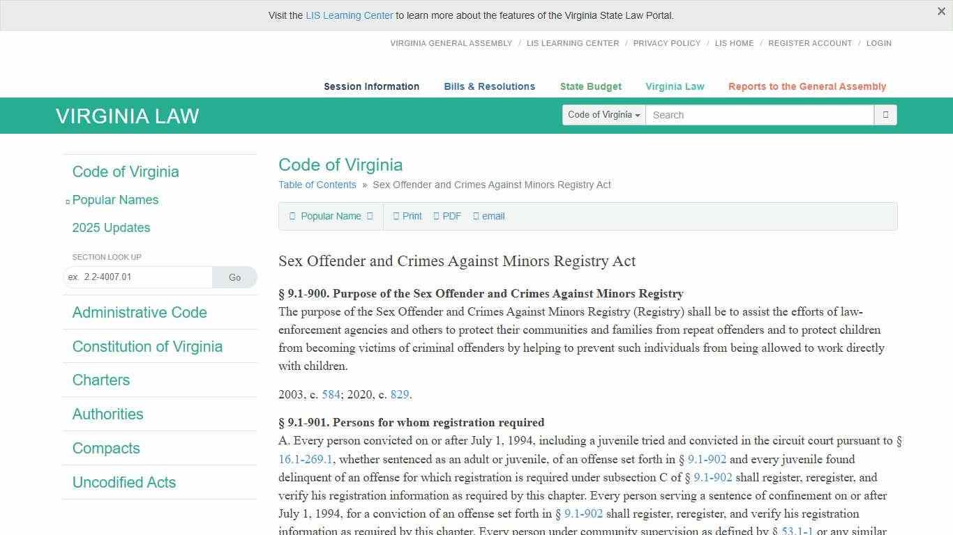 Sex Offender and Crimes Against Minors Registry Act